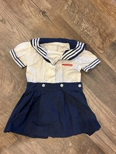 VTG 1950s Toddler Cotton Sailor Girls 2 Piece Dress Nautical Navy Blue White EUC