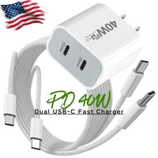 PD 40W Fast Charger Type-C Charging Block For iPhone 15 16 17E Dual USB-C Cable