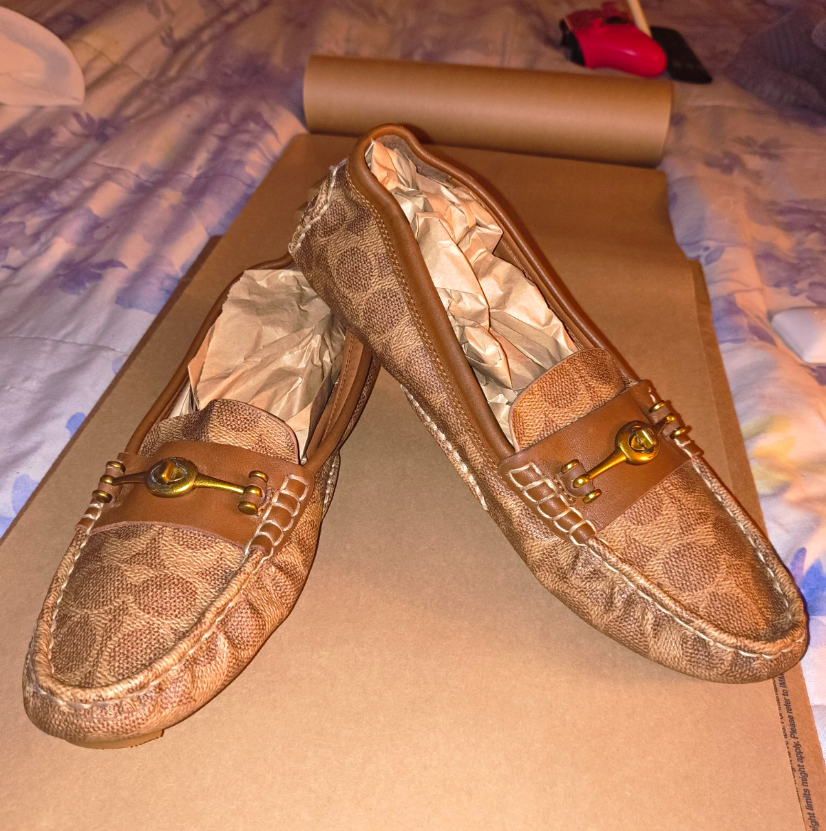 Coach Brown/Tan Signature Logo Leather Loafer Flats US 9.5 B Buckle