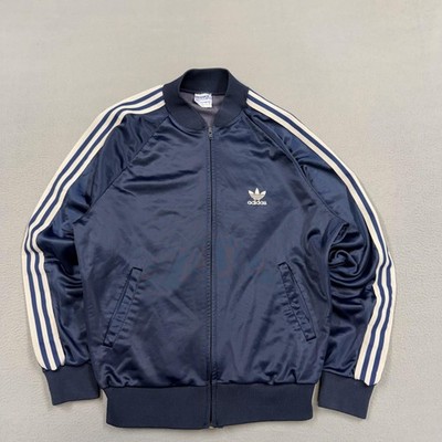 Vintage Adidas Jacket Mens Medium Blue ATP Keyrolan Satin Track Trefoil 70s USA