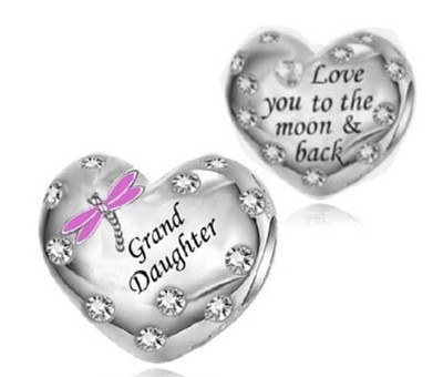 GRANDDAUGHTER DRAGONFLY PINK HEART CHARM 💜 GENUINE 925 STERLING