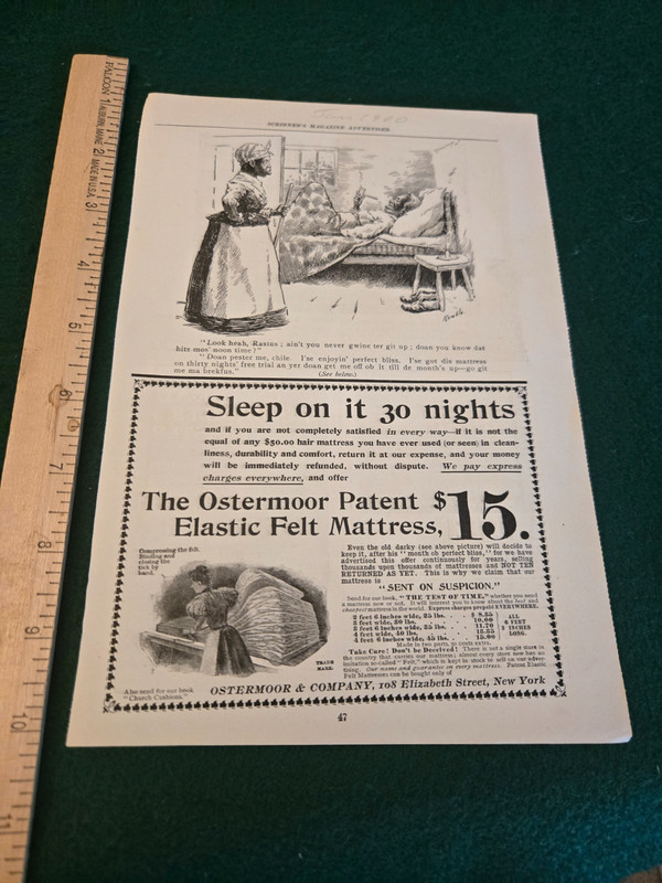 Antique 1900 Ostermoor Mattress Ad Rastus Insisting on using it for 30 days free