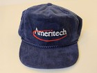 VINTAGE 90s Ameritech Corduroy Adjustable SnapBack KC Caps Navy Blue 