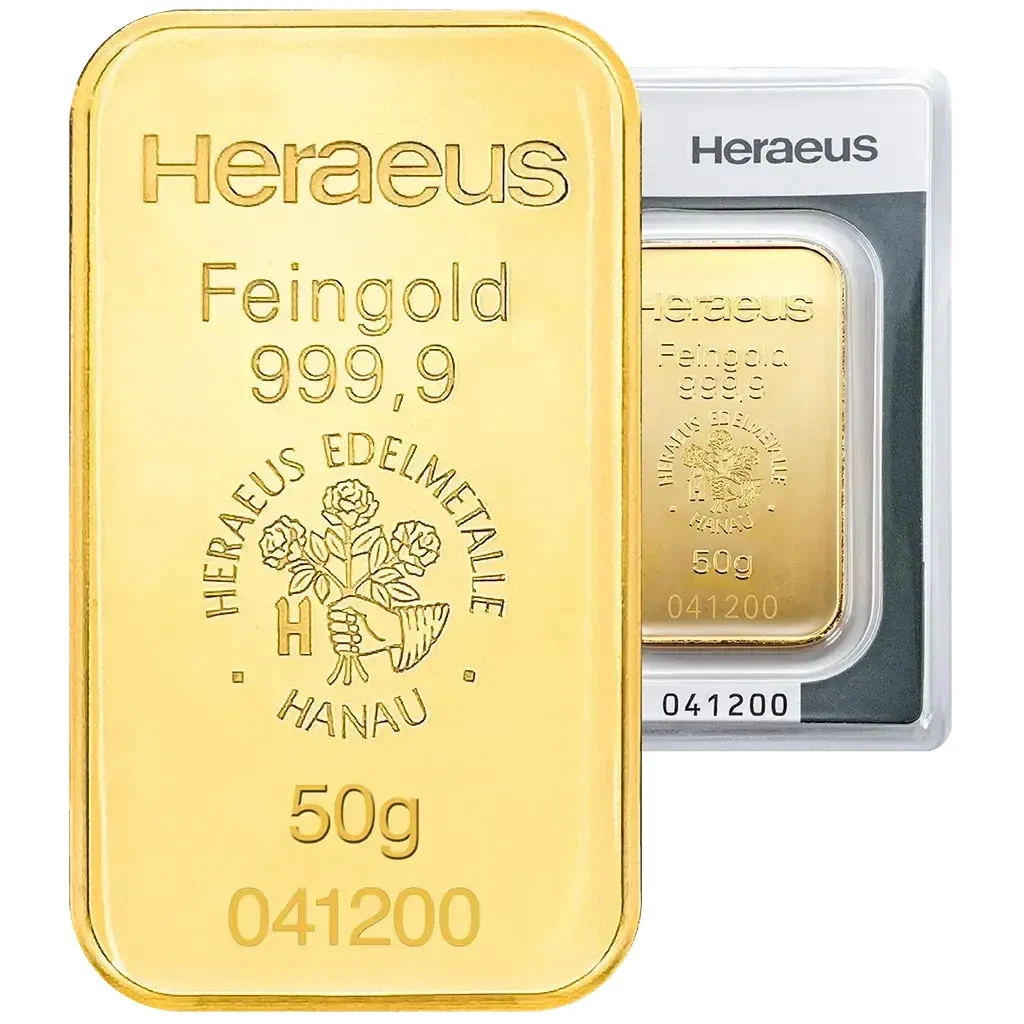 50 Gramm Goldbarren - 999,9 Gold - in Blisterkarte - Neuware - Heraeus