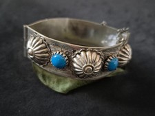  Massiver 925 Silber Armreif Armspange mit Türkis oval handgearbeitet 41,4 Gramm