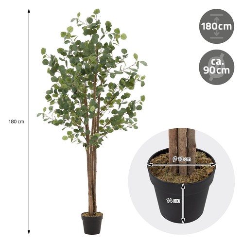 Eucalipto artificial decorativo 180cm realista árbol plástico interior/exterior - Imagen 7 de 9
