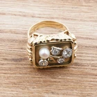 Brilliant ring 585 gold 14 kt yellow gold antique pearl gemstone value 2300,-