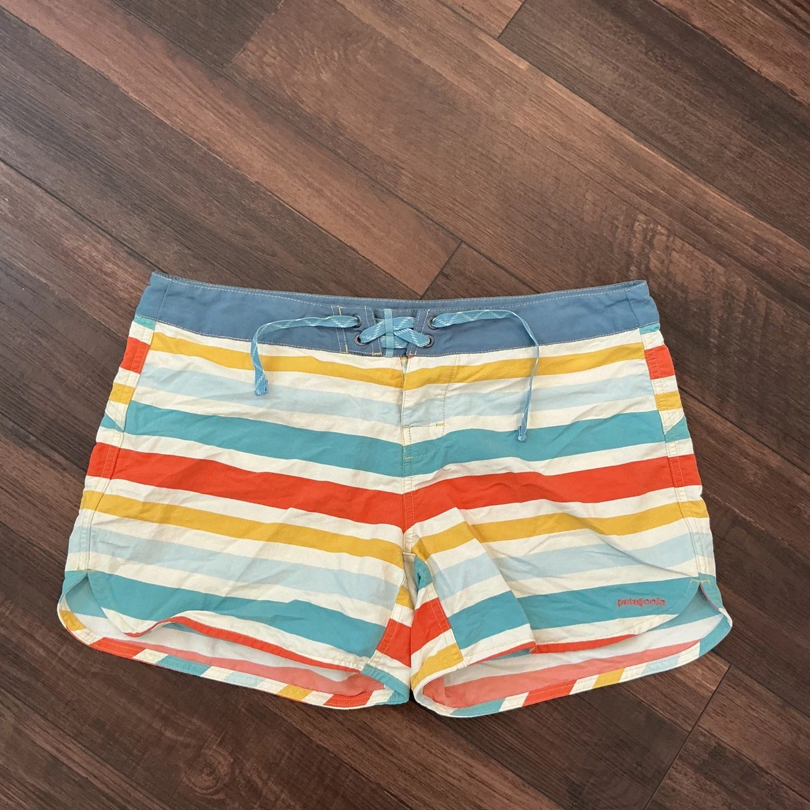 Patagonia Board Shorts Multicolor Striped Recycled Nylon Lace Up Size 12