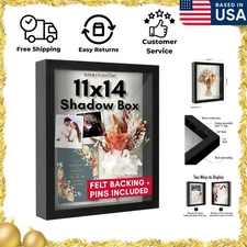 Modern Black Shadow Box Frame 11x14 - Tabletop & Wall Display with Felt Back