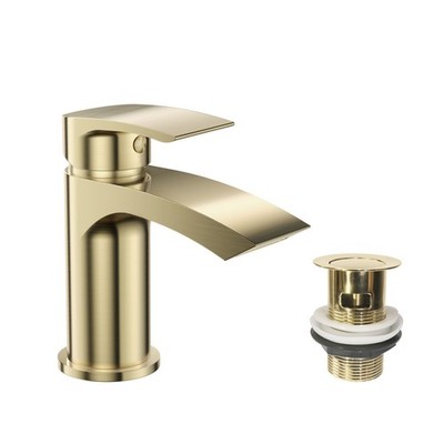 Carlisle Modern Round Mono Basin Mixer Tap with Waste Brushed Brass