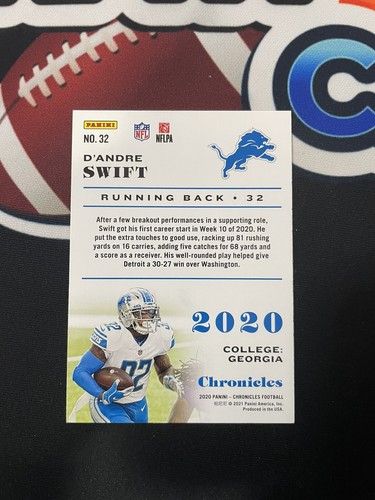 2020 Panini Chronicles Rookie Card D'Andre Swift Detroit Lions #32 RC - Picture 2 of 2