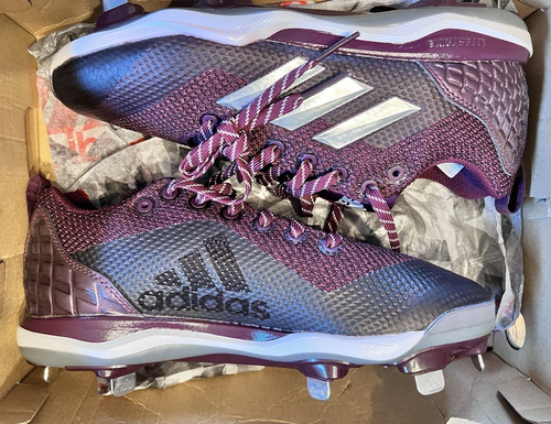 NEW ADIDAS POWER ALLEY 5 Metal Cleats Maroon Silver Baseball Softball Mens 7.5 - Imagen 3 de 4