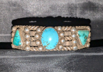 84 Gram Antique Navajo Coin Silver and Turquoise Bracelet | eBay