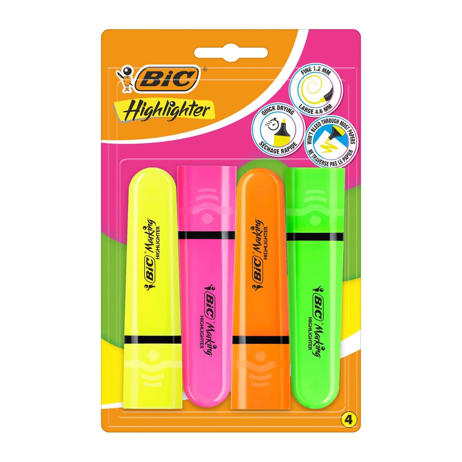 Evidenziatori Bic Marking Highlighter Fluo in Blister da 4 Pezzi