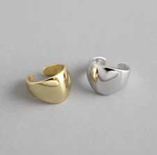 925 Sterling Silver WIDE BAND Ear Cuff Earring No Pierced Clip On Gift I70