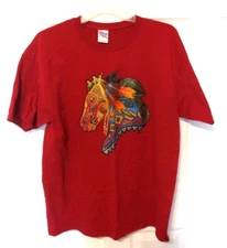 Gildan Horse Tribal Abstract Native American Aztec Graphic T-Shirt Red XL