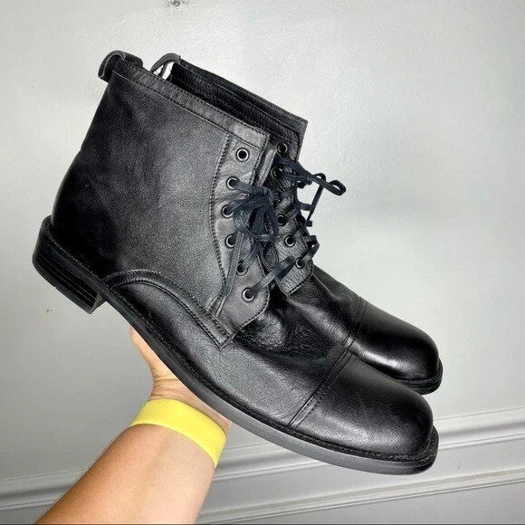 Bacco Bucci Black Leather Lace Up Boot Mens 12