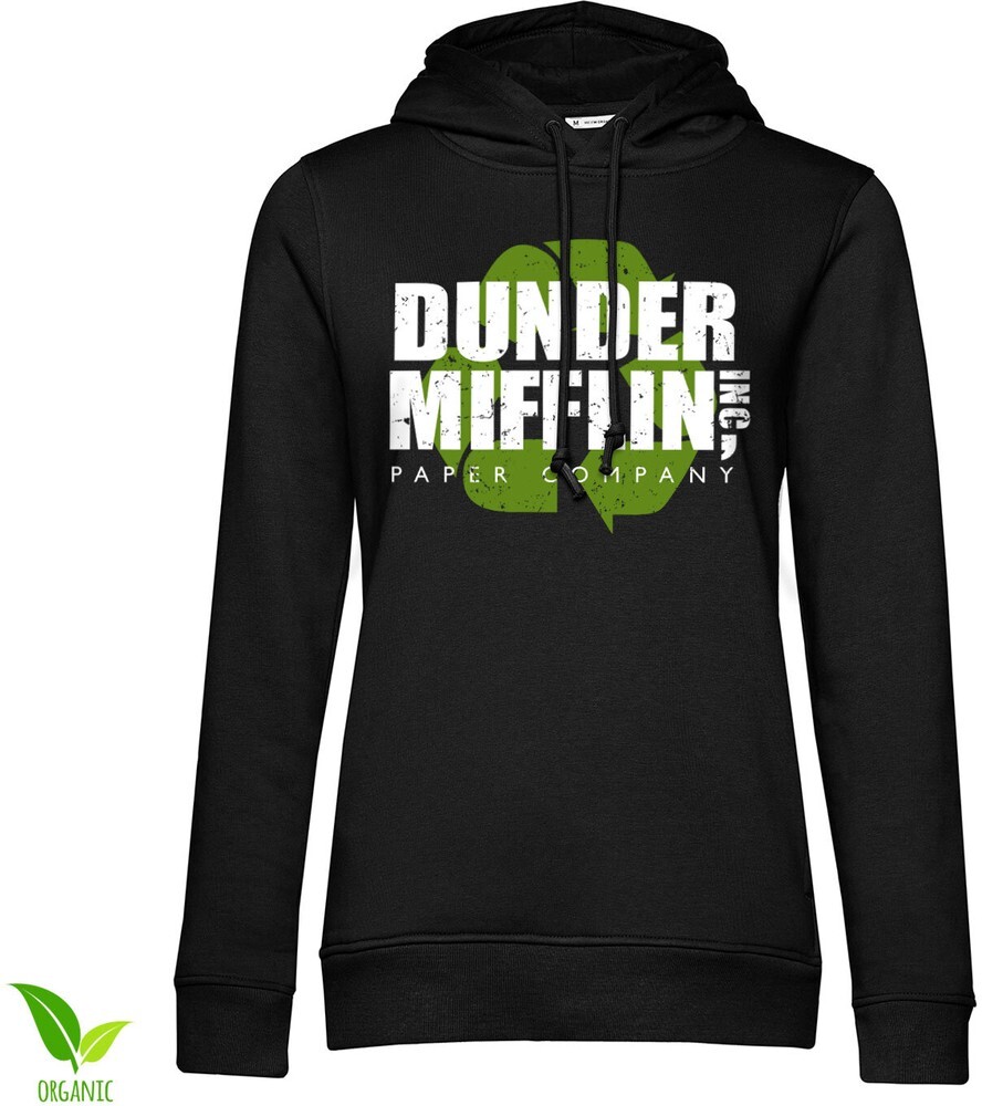 Офисная толстовка Dunder Mifflin Recycle с логотипом Girls Hoodie Женская черная