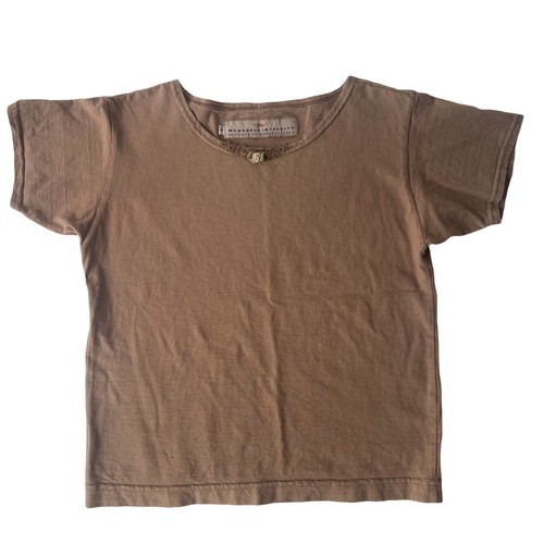 Barbara Lesser Shirt Women size 1 Brown Draped Cotton Crewneck Casual Pullover