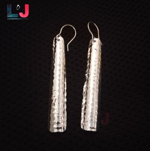 Extra Long Hammered Dome Earrings 925 Silver Statement Women Dangling Earrings - Picture 3 of 8