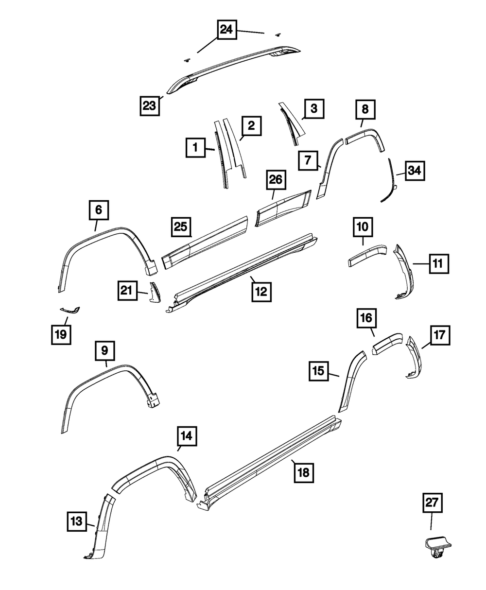 Genuine Mopar Wheel Flare Molding Left 68210315AE