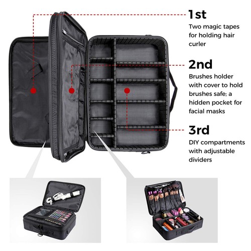 Professional Makeup Bag Portable Cosmetic Brush Organize Case Storage Box Travel - Picture 4 of 19