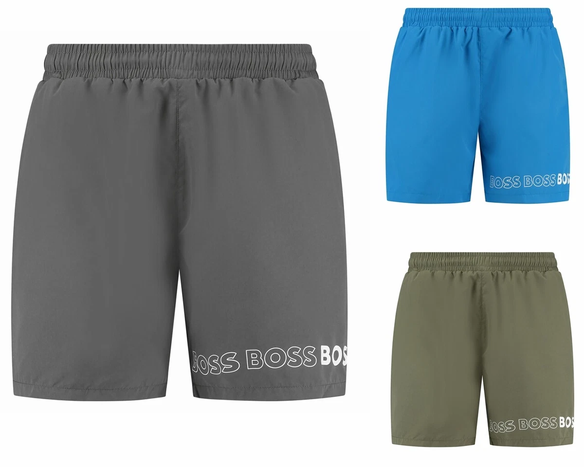 Hugo Boss Dolphin 50469300 Men s Logo Swim Shorts Green Blue Grey