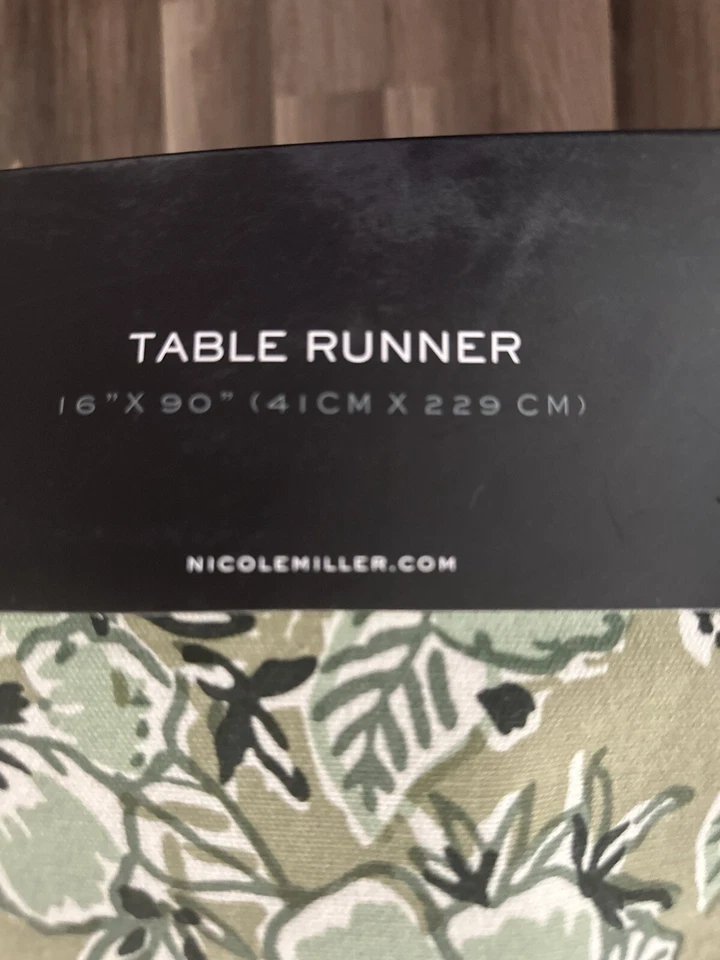 Nicole Miller Reversible Table Runner Floral Design Green 16x90 Inch New - Image 2 of 3