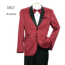 Men's Formal Burgundy/Red With Black Shawl Collar Tuxedo Jacket