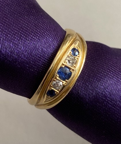 Stunning 18ct Yellow Gold Sapphire & Diamond VICTORIAN Chester 1895 Ring Size O - Picture 24 of 24
