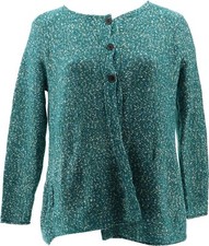 Susan Graver Marled Sweater Knit Button-Front Cardigan Teal L NWOT 8 
