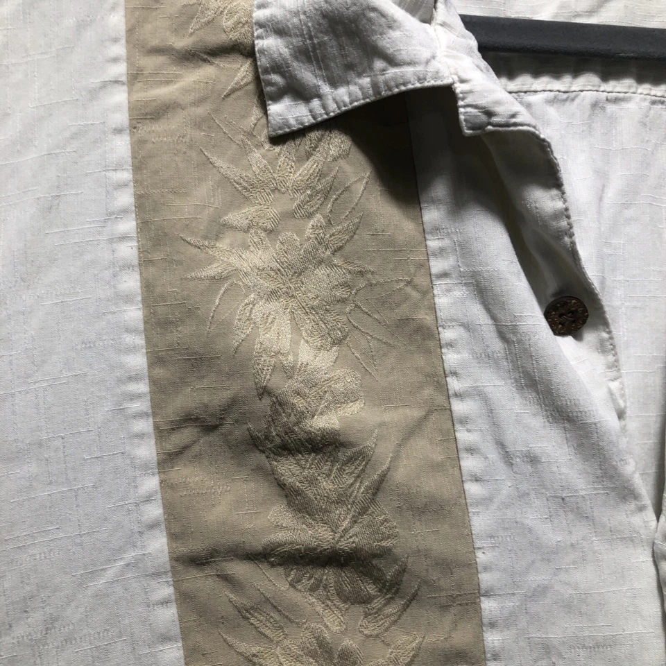 Caribbean Para Hombres 2X Botones Manga Corta Mezcla de Seda Blanco Tostado Hawaiano Texturizado Foto 3 de 4