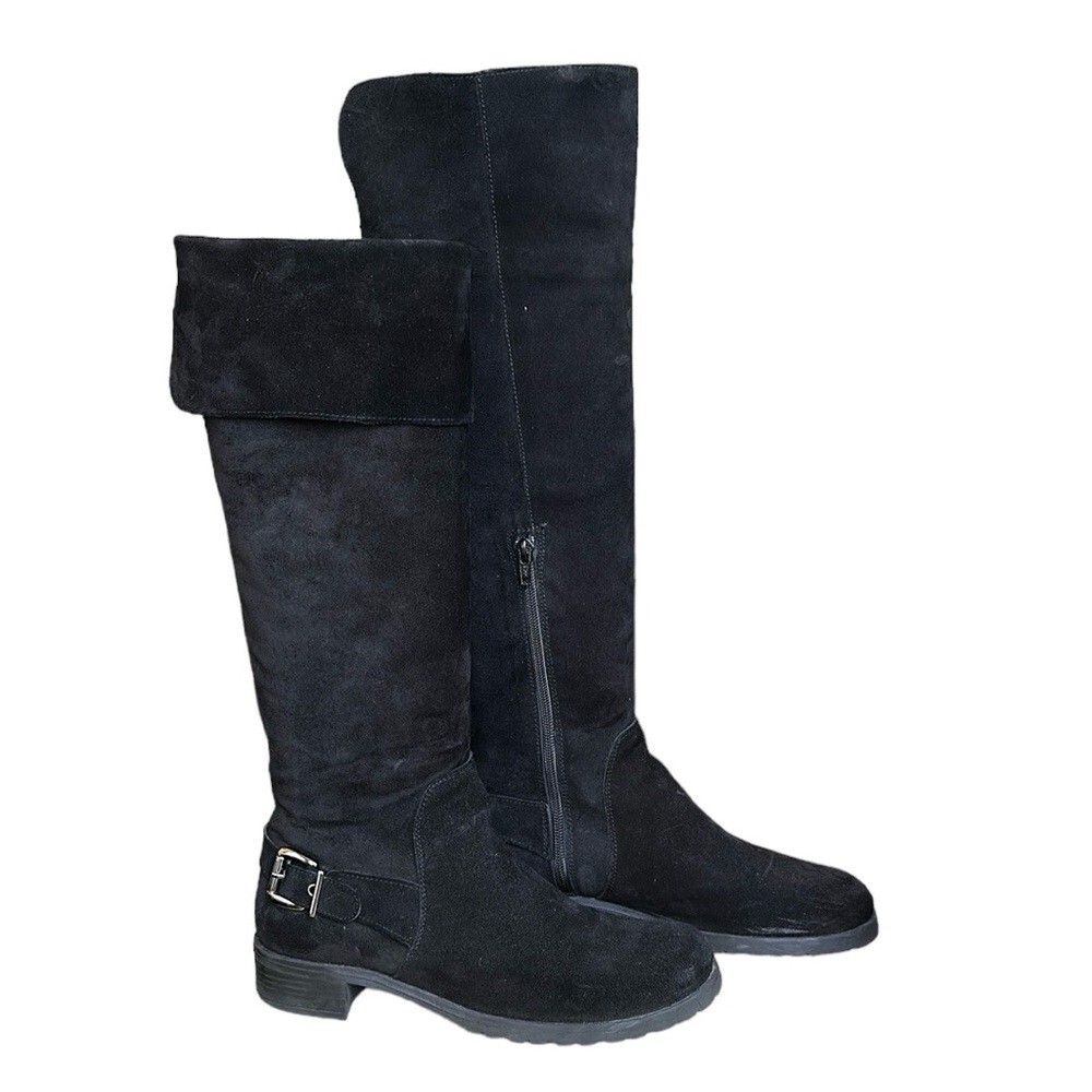 Danielle Italian Suede Over the Knee Flat Riding Boots Black, Size EU40 US 9.5