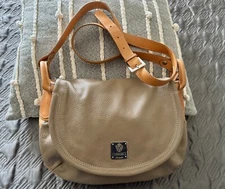 I MEDICI FIRENZE TAUPE & TAN SOFT LEATHER LONG CROSSBODY HANDBAG PURSE