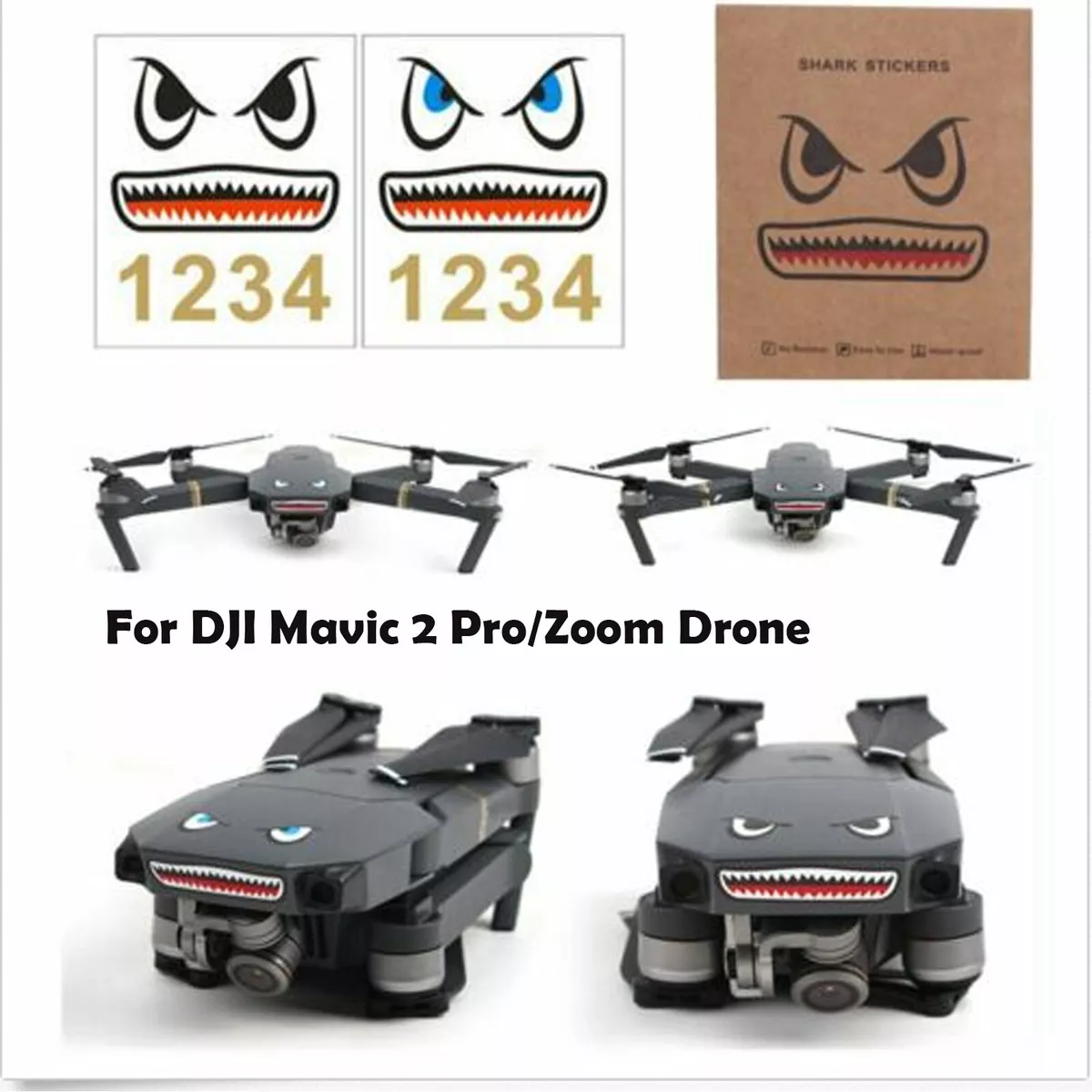For DJI Mavic 2 Pro Zoom Drone Carbon Fiber Shark Decal Sticker Skin Wrap Part