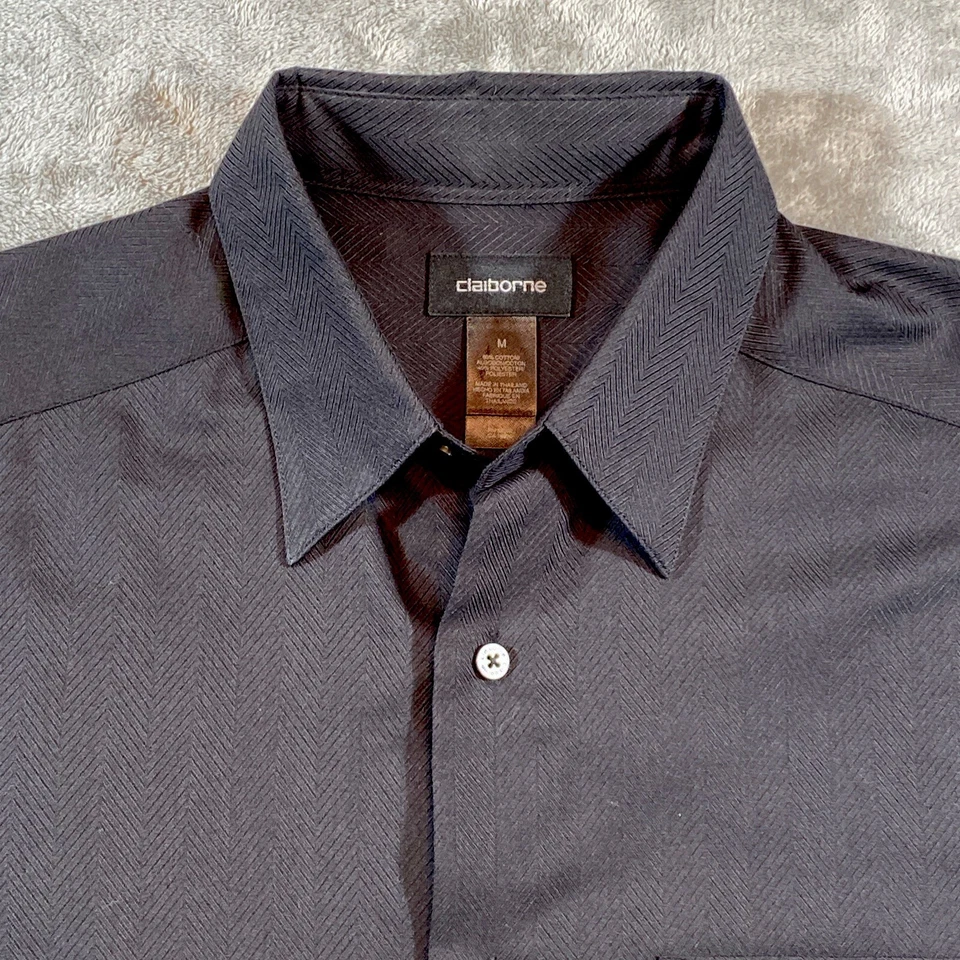 Рубашка Claiborne Dress мужская размер M LS Herringbone черная для карьерного офиса - Изображение 2 из 4