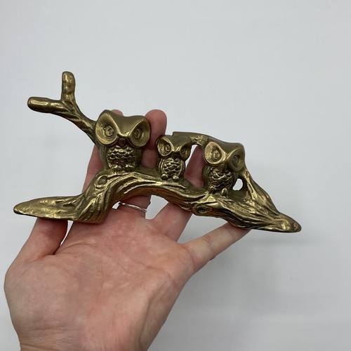 Solid Brass Owls on Branch 7" Decor MCM Decor Vintage - Picture 7 of 7