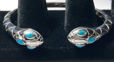 Turquoise Snake Open Cuff Bangle Bracelet 6.5  Platinum Plated Unisex