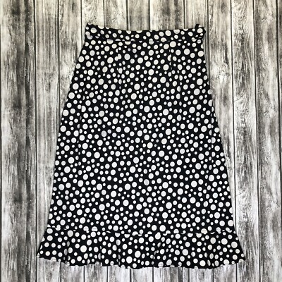 Michael Simon Womens A-Line Fluted Skirt Size 4 Black White Polka-Dot Knee Lght