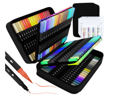 Art Supplier Dual Brush Markers Pen, 110 Artist Coloring Marker Set