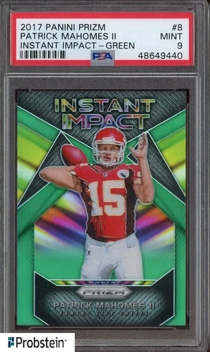2017 Panini Green Prizm Instant Impact #8 Patrick Mahomes II RC Rookie PSA 9