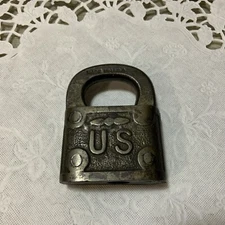CAST IRON U.S. FEDERAL SHIELD PADLOCK NO KEY ANTIQUE VINTAGE CIVIL WAR LOCK RARE