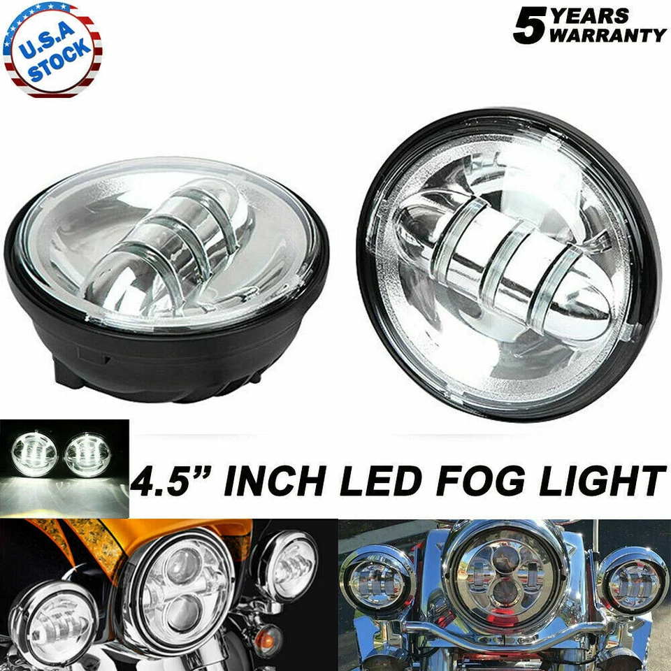 2x 4.5 Inch Chrome DRL LED Spot Fog Passing Lights Lamps For Harley Davidson US - Изображение 2 из 4