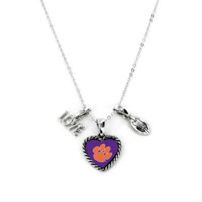 Clemson Tigers Charmed Necklace Love & Football [NEW] NCAA Charm ...