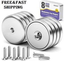 8Pack Round Base Cup Magnet 100LBS Rare Earth Magnet With Countersunk & Screw(8)