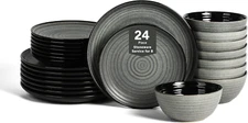 Dua 24-Piece Dinnerware - Stoneware, Plate and Bowls, Dishwasher and Microwave S