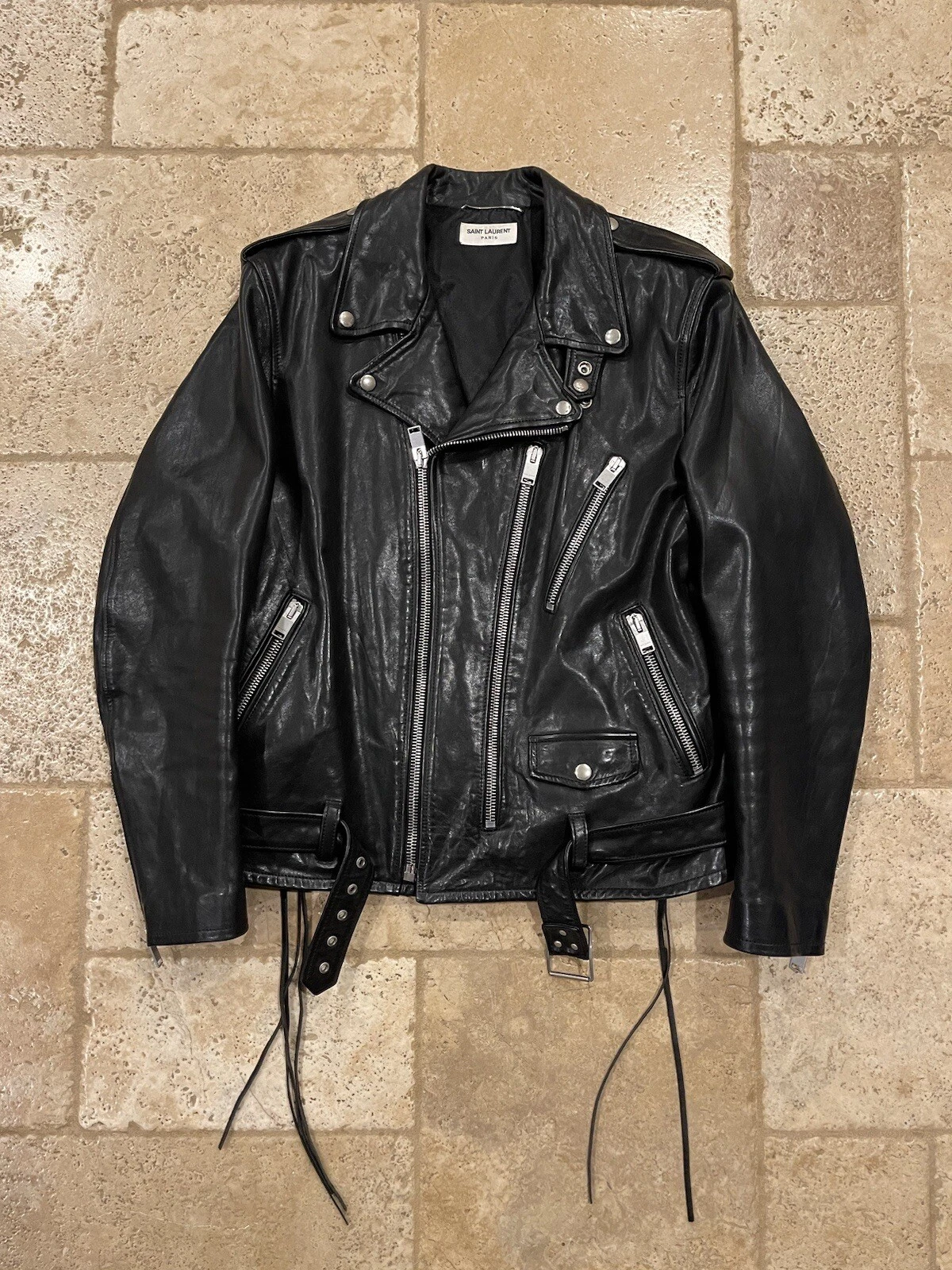 SAINT LAURENT (YSL) Giacca biker in pelle olio di vitello Saint Laurent x Hedi FW13 L17
