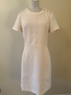 Club Monaco White Textured Sheath Dress Shoulder Gold Tone Buttons Size 4  NWT | eBay