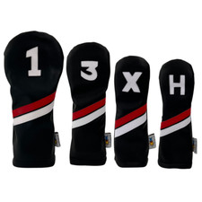 Sunfish Black, Red, White Leather golf headcover 4 piece set - DR FW HB HB 