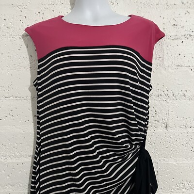 R&K Womens Dress XL Pink Black Striped Career Ruched Tie Side AD16